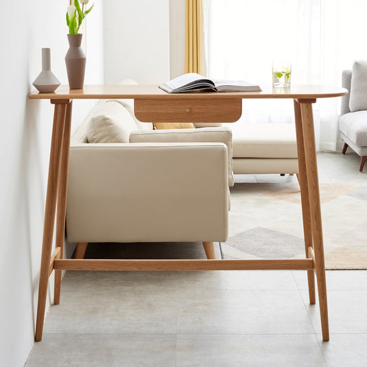 100% Solid Oak Wood Sofa Table w/Drawers (1.35m) - fancyarnfurniture