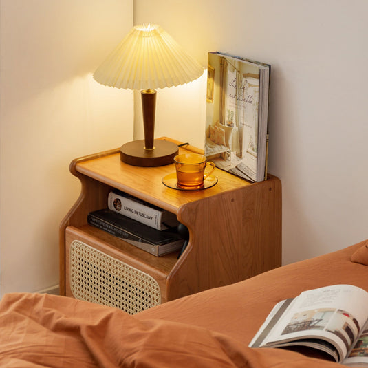 Fancyarn Bedroom Bedside Cabinet with Rattan Drawer - fancyarnfurniture