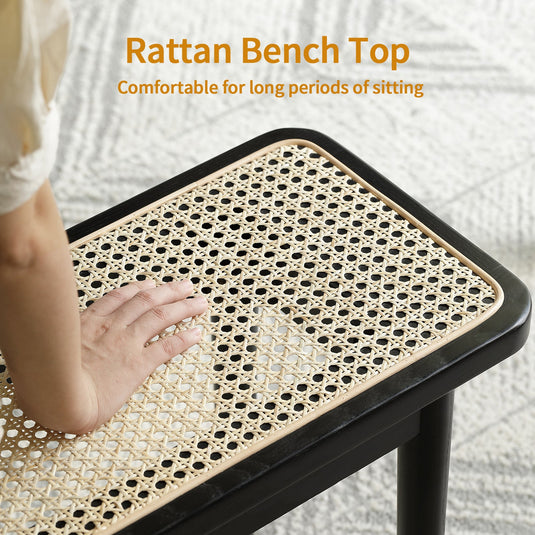 Fancyarn Black Bench with Rattan Design - fancyarnfurniture