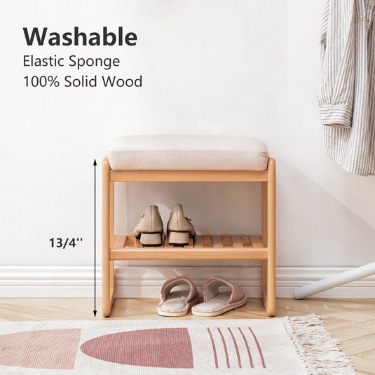100% Solid Wood Shoe Bench + Coat Rack with 8 Hooks Combination -  fancyarnfurniture