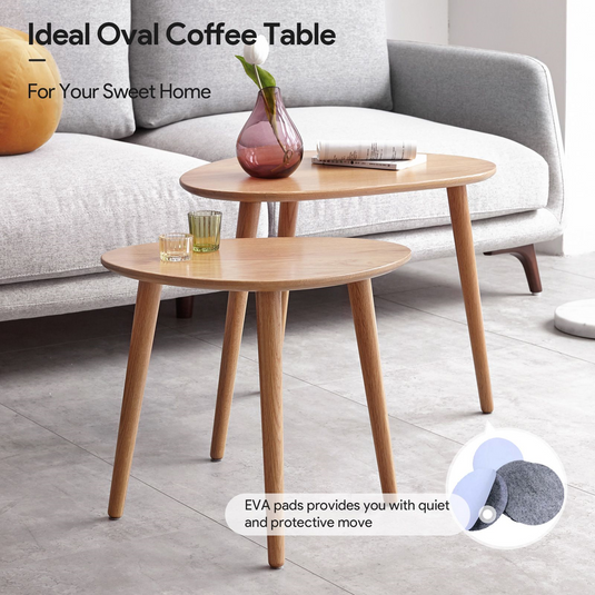 Nature Oak Round Coffee End Table + 360° Rotating Storage Shelf Combination