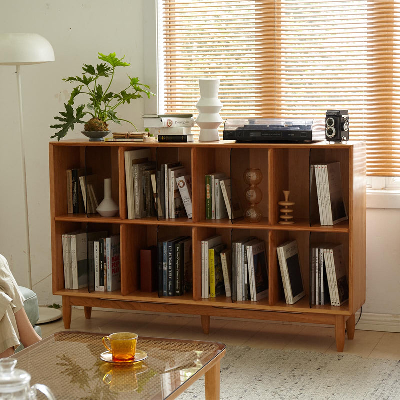 Load image into Gallery viewer, Fancyarn 8-Shelf Quadruple Wide Wood Bookcase in Cherry - fancyarnfurniture
