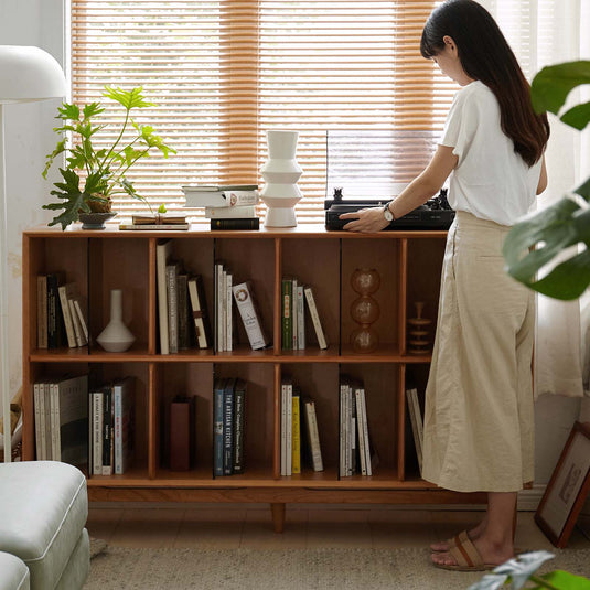 Fancyarn 8-Shelf Quadruple Wide Wood Bookcase in Cherry - fancyarnfurniture