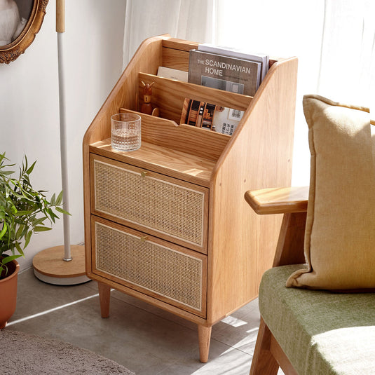 Fancyarn Bedroom Bedside Cabinet with Rattan Double Drawer - fancyarnfurniture