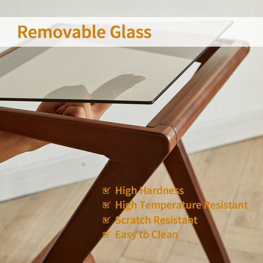 Fancyarn Beech Z Shaped Side Table with Removable Glass Tabletop - fancyarnfurniture