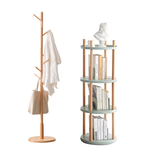 Fancyarn Coat Rack with 8 Hooks + Storage Shelf, 360° Rotating Bookshelf - fancyarnfurniture
