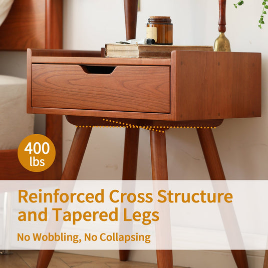 Fancyarn Wood Nightstand, 100% Cherry Wood Bedside Table - fancyarnfurniture
