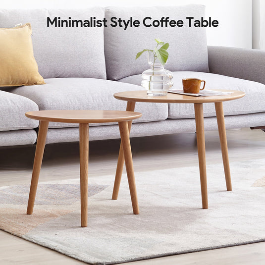 Nature Oak Round Coffee End Table + 360° Rotating Storage Shelf Combination - fancyarnfurniture