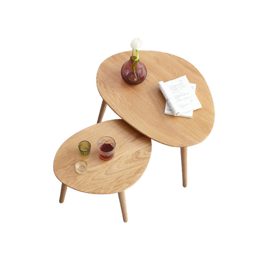 Nature Oak Round Coffee End Table Set Wood Brown (2pcs) - fancyarnfurniture