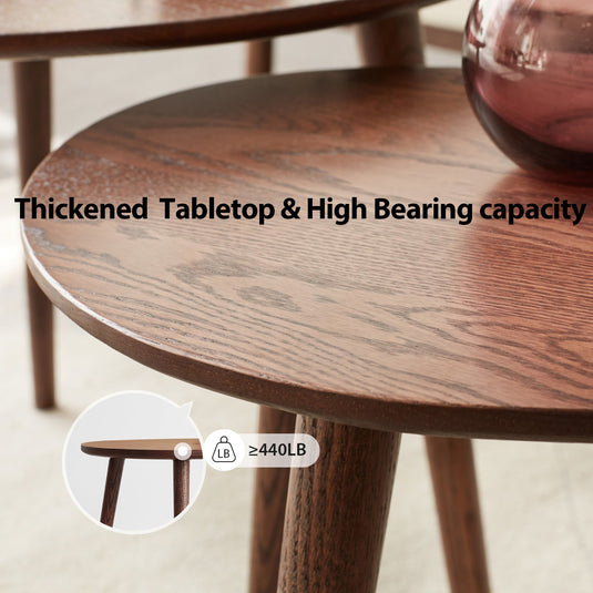 Nature Oak Round Coffee End Table + Solid Oak Wood Bench Combination - fancyarnfurniture