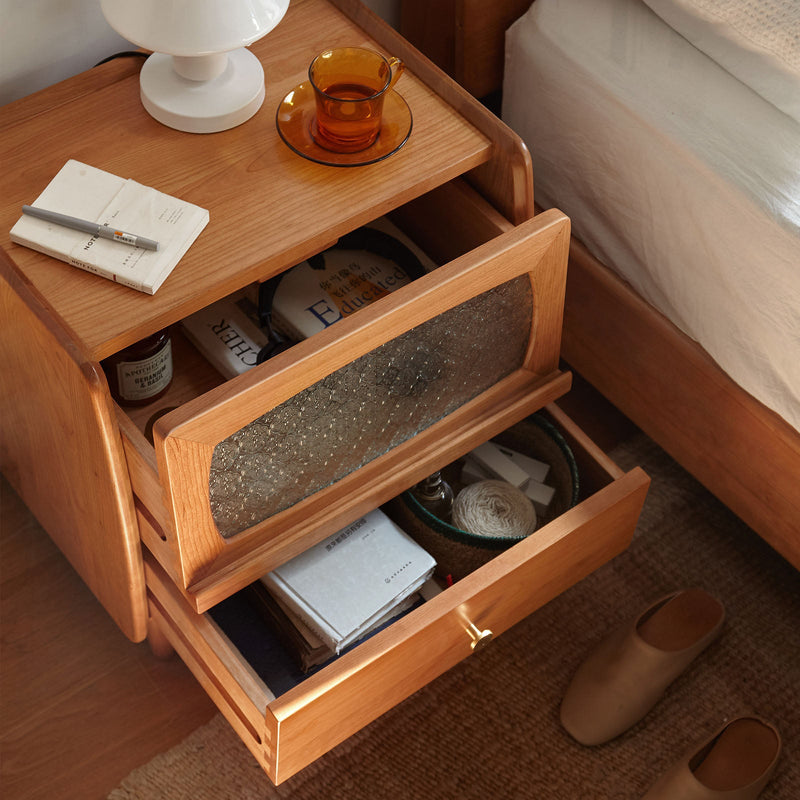 Load image into Gallery viewer, Nightstands Bedroom Bedside Cabinet with Flower Glass Print - fancyarnfurniture
