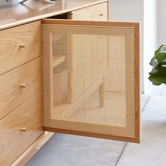 Solid wood TV cabinet log wicker storage cabinet - fancyarnfurniture