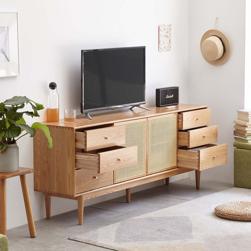 Load image into Gallery viewer, Solid wood TV cabinet log wicker storage cabinet - fancyarnfurniture
