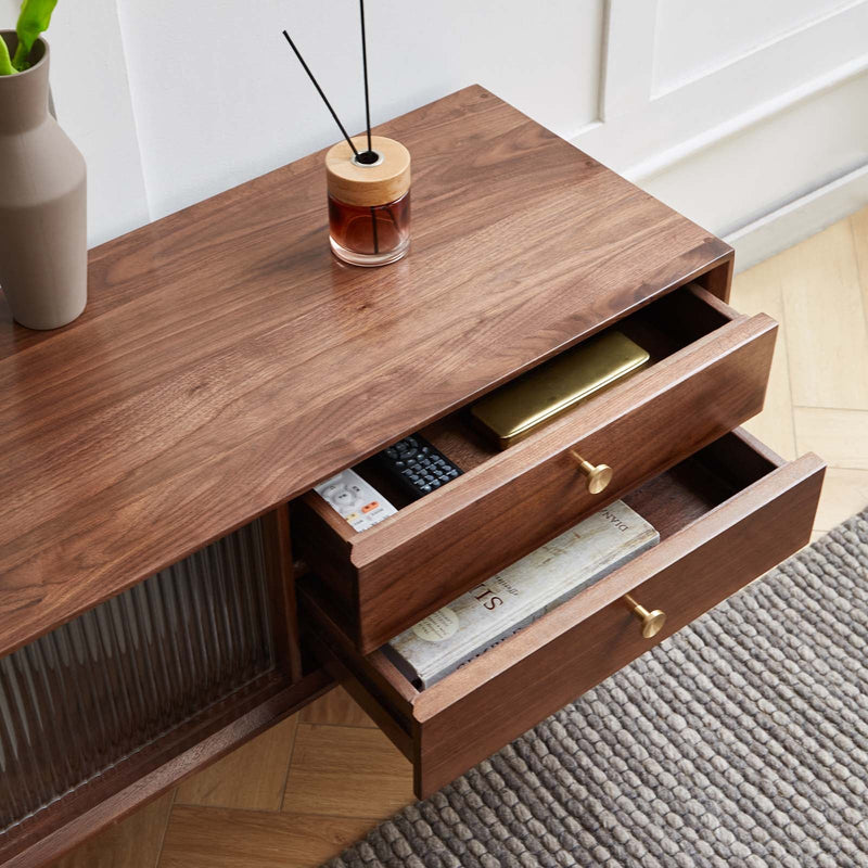 Load image into Gallery viewer, Solid wood TV cabinet modern minimalist black walnut floor cabinet - fancyarnfurniture
