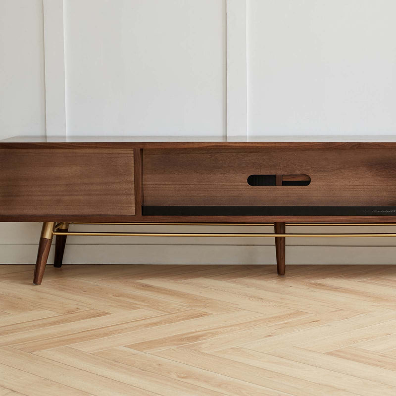 Load image into Gallery viewer, Solid wood TV cabinet modern minimalist black walnut floor cabinet - fancyarnfurniture
