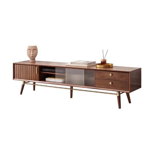 Solid wood TV cabinet modern minimalist black walnut floor cabinet - fancyarnfurniture