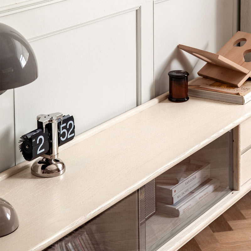 Load image into Gallery viewer, Solid wood TV oak shelves white floor cabinet - fancyarnfurniture
